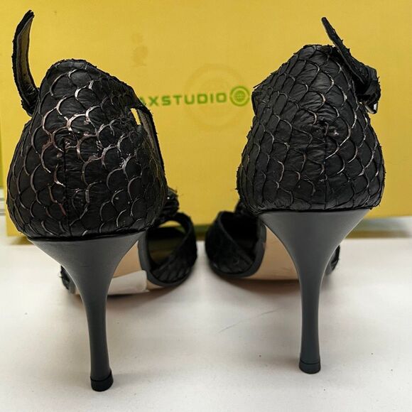 Max Studio Vintage Deadstock Black Serita Fishskin Open Toe Strappy Pump - Picture 8 of 12